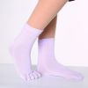 1pair Rainbow Color Non-slip Towel Bottom Yoga Socks, Cozy 5 Toes Split Knitted Calf Crew Socks, Women's Yoga Socks