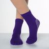 1pair Rainbow Color Non-slip Towel Bottom Yoga Socks, Cozy 5 Toes Split Knitted Calf Crew Socks, Women's Yoga Socks