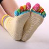 1pair Rainbow Color Non-slip Towel Bottom Yoga Socks, Cozy 5 Toes Split Knitted Calf Crew Socks, Women's Yoga Socks