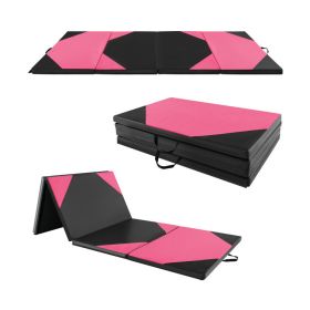 10' x 4' x 2" Folding Exercise Mat with Hook and Loop Fasteners (Color: Black & Pink)